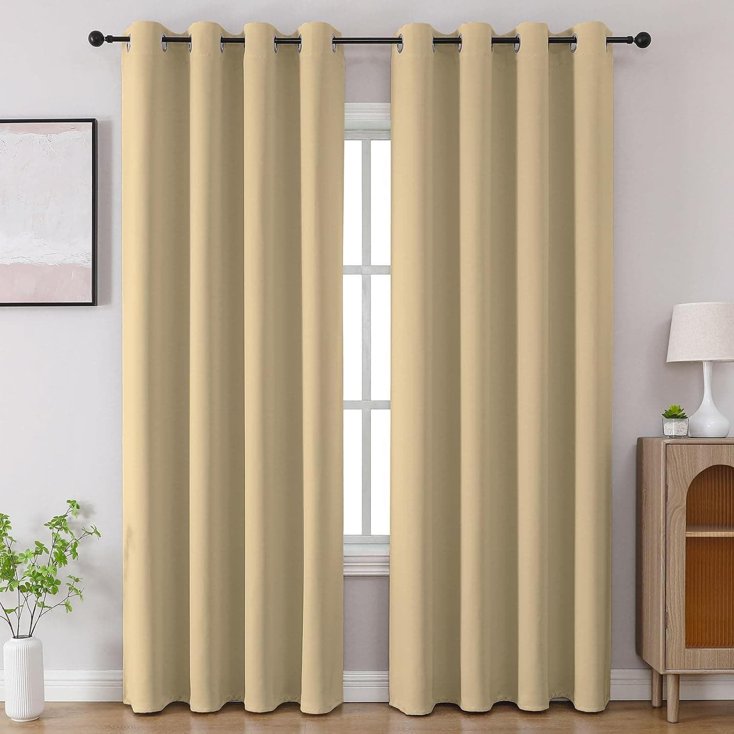 Cortina 80-90% Blackout Solid Door Curtains 9 Feet Set of 2 - Thermal Insulated | Curtain for Living Room | Drapes for Bedroom | (9 Feet, Beige)