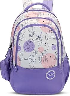 Skybags Charm Soft Feel Fabric 3 Compartments Laptop 2 Bottle Pockets Detachable Happy Pouch Secret Pocket 37 Liters School Backpack For Girls