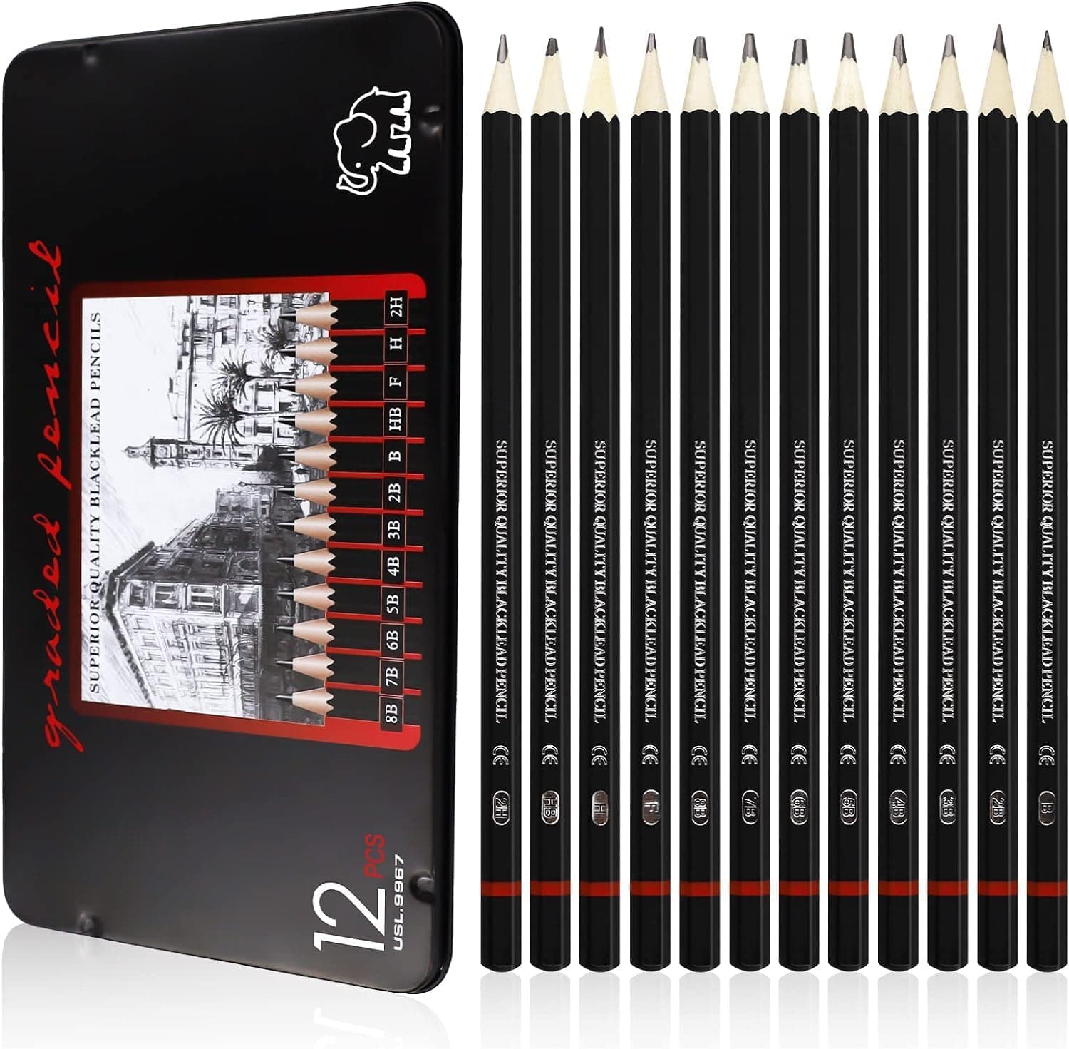 Corslet 12 Pcs Drawing Pencils for Sketching & Shading, Graphite Pencil Art Set - Ideal for Artists, Designers, and Students