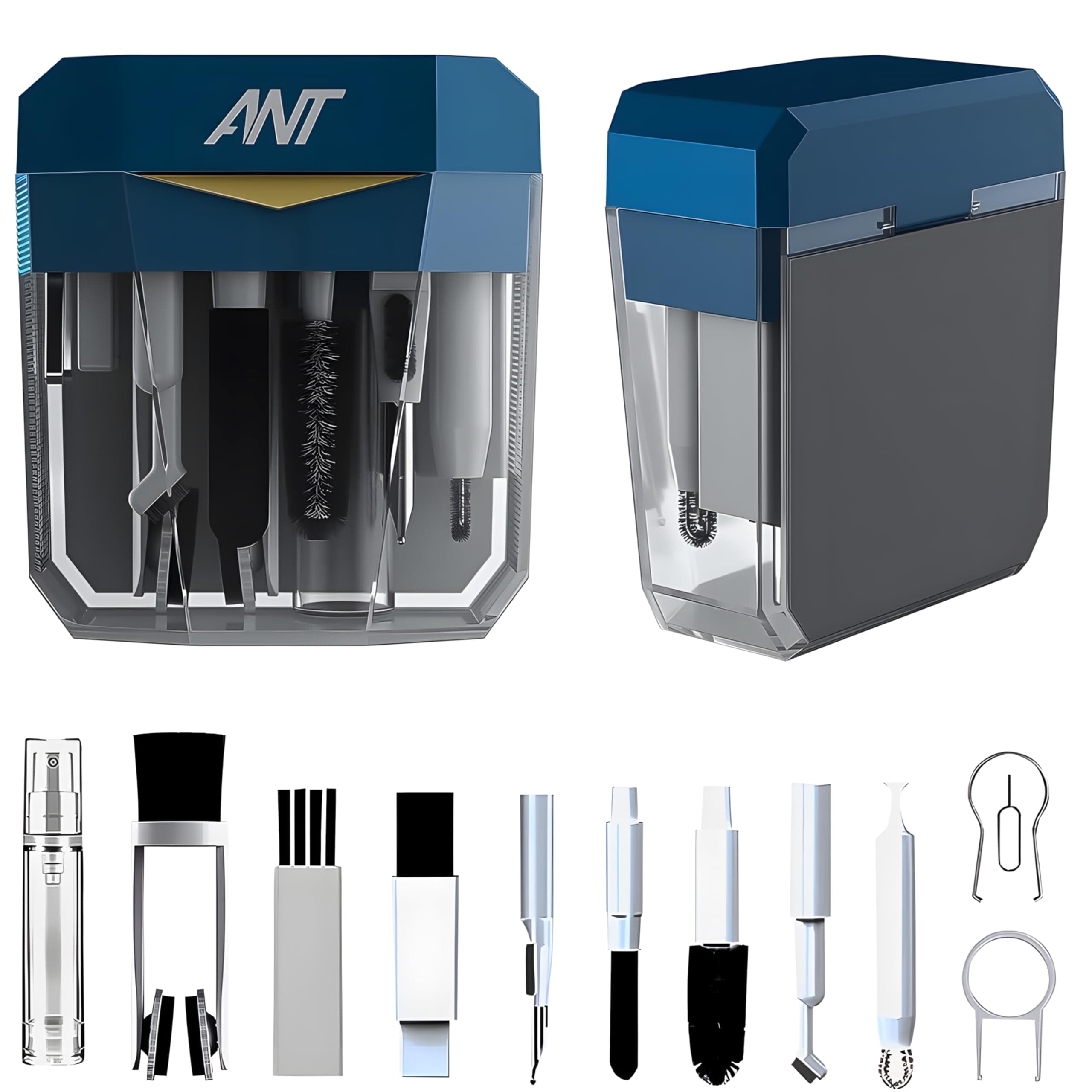 Ant PC Shine20, 17-in-1 Multifunctional Cleaner Kit for Electronic Devices Keyboard Cleaning Brush Headphones Cleaner Kit for AirPods Multi-Tool for Cleaning Laptop Earbuds Camera Mobile_ Navy Blue