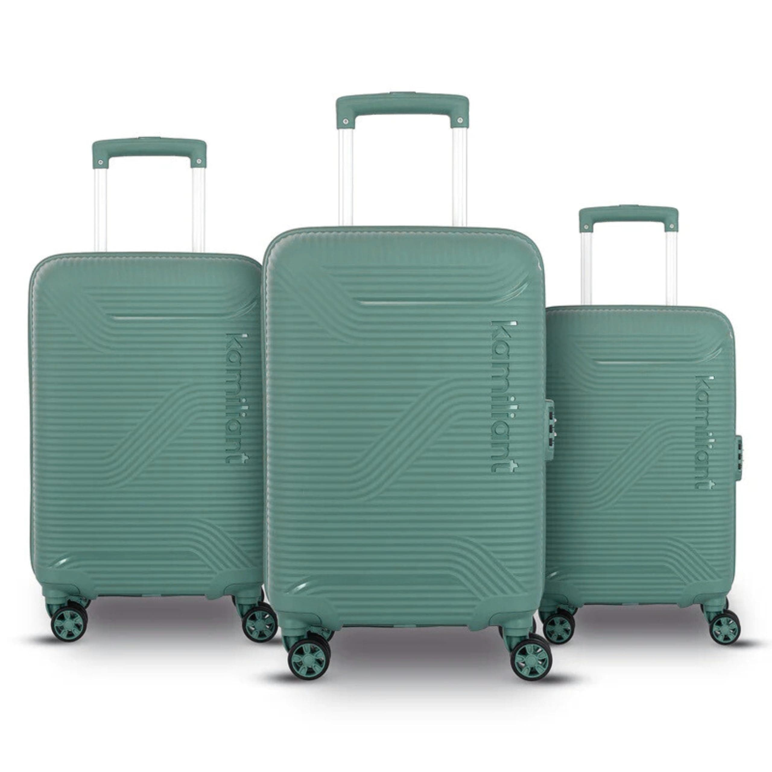 Kamiliant Nexus 3-Piece Luggage Set | PP Hard-Shell Trolley with 8 Spinner Wheels & 3-Digit Lock, Trolley Bag/Luggage/Suitcase for Travel for Men and Women (Sage Green, Set of 3 (55 cm/69 cm/79 cm))