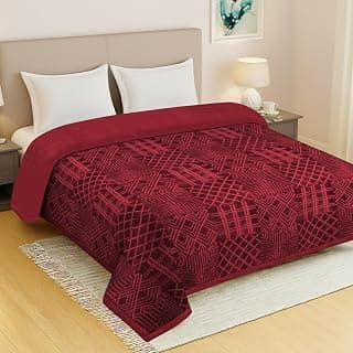 Cloth Fusion Embossed Mink Blanket for Winter Double Size,Soft Kambal for Comfort & Warmth (83x90 Inches, Dark Red)