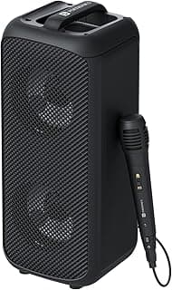 Portronics Rumble 25W Portable Bluetooth Speaker with Wired Karaoke Mic, Upto 5 Hours Playtime, Bluetooth V5.3, Dual Dynamic Driver, TF Card Slot, AUX in/USB in Port, Type C Fast Charging(Black)