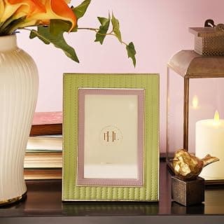 PURE HOME + LIVING Green & Purple Stitched Faux Leather Photo Frame - Small Decorative Frames for Home Decor, Table Decor | Best Gift for home decor, Birthday, Anniversary, Mother's Day (Pack of 1)