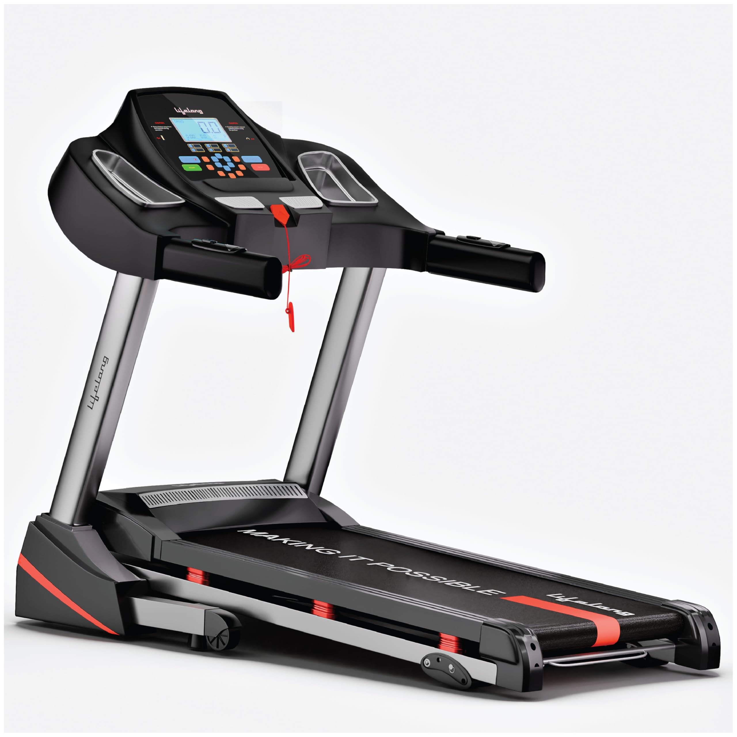 Lifelong LLTM153 Fit Pro 4.5 HP Peak Motorised with LCD Display, Max Speed 14km/hr| Max User Weight 110Kg, Heart Rate Sensor, Manual Incline, Speaker|Treadmill for Home | Black