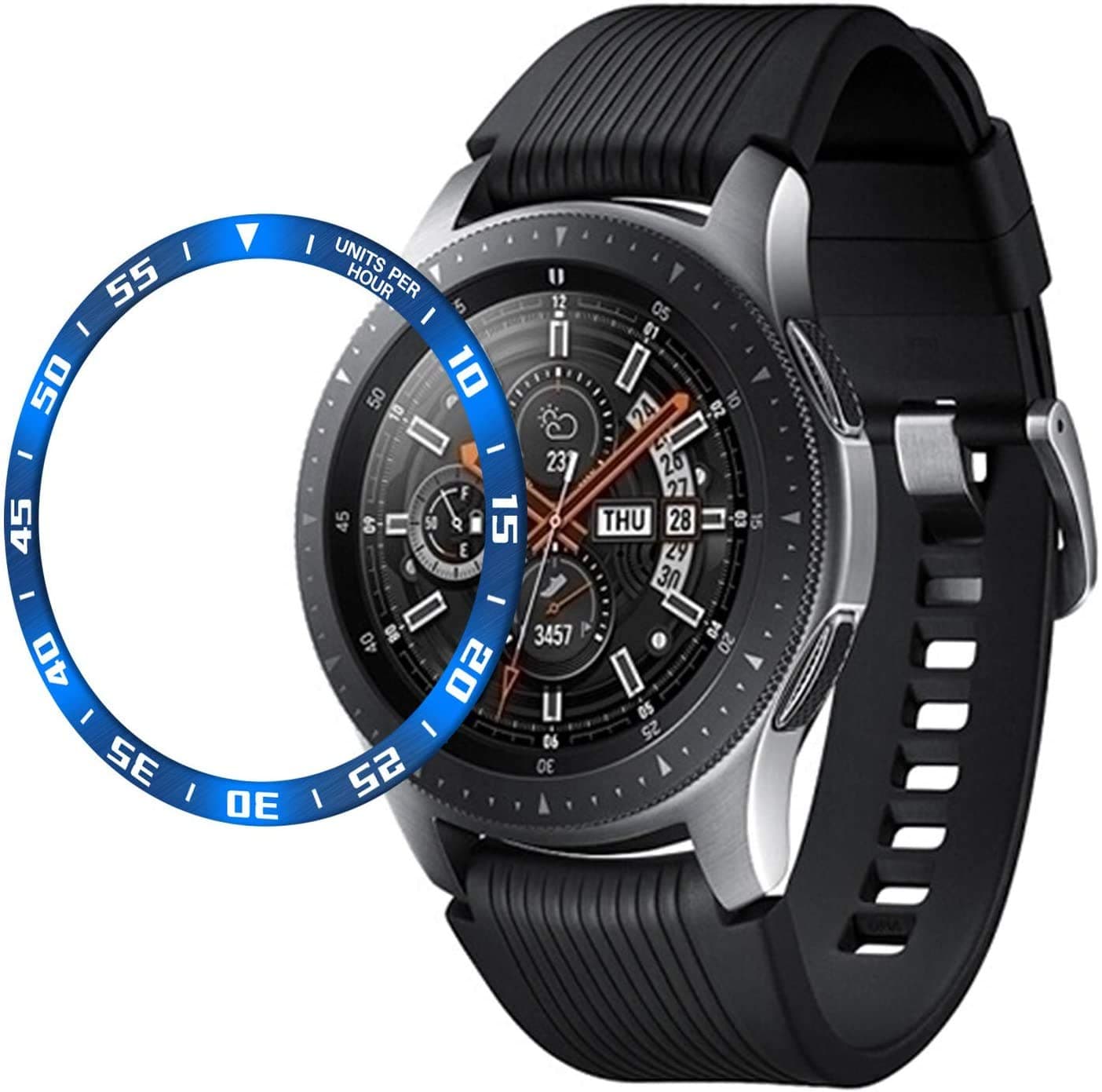 Dealfreez Bezel Styling Compatible for Samsung Galaxy Watch 46mm / Galaxy Gear S3 Frontier & Classic Bezel Ring Adhesive Cover Anti Scratch Stainless Steel Protection (Blue)