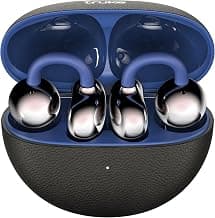 truke TruClips Wireless Open Ear Buds with 55H Battery, 12mm Custom Drivers, Spatial Audio, Premium Leather Dual Form Design, Low Latency, Quad Mic ENC, Ambient Awareness, IPX5 - OnyxBlue