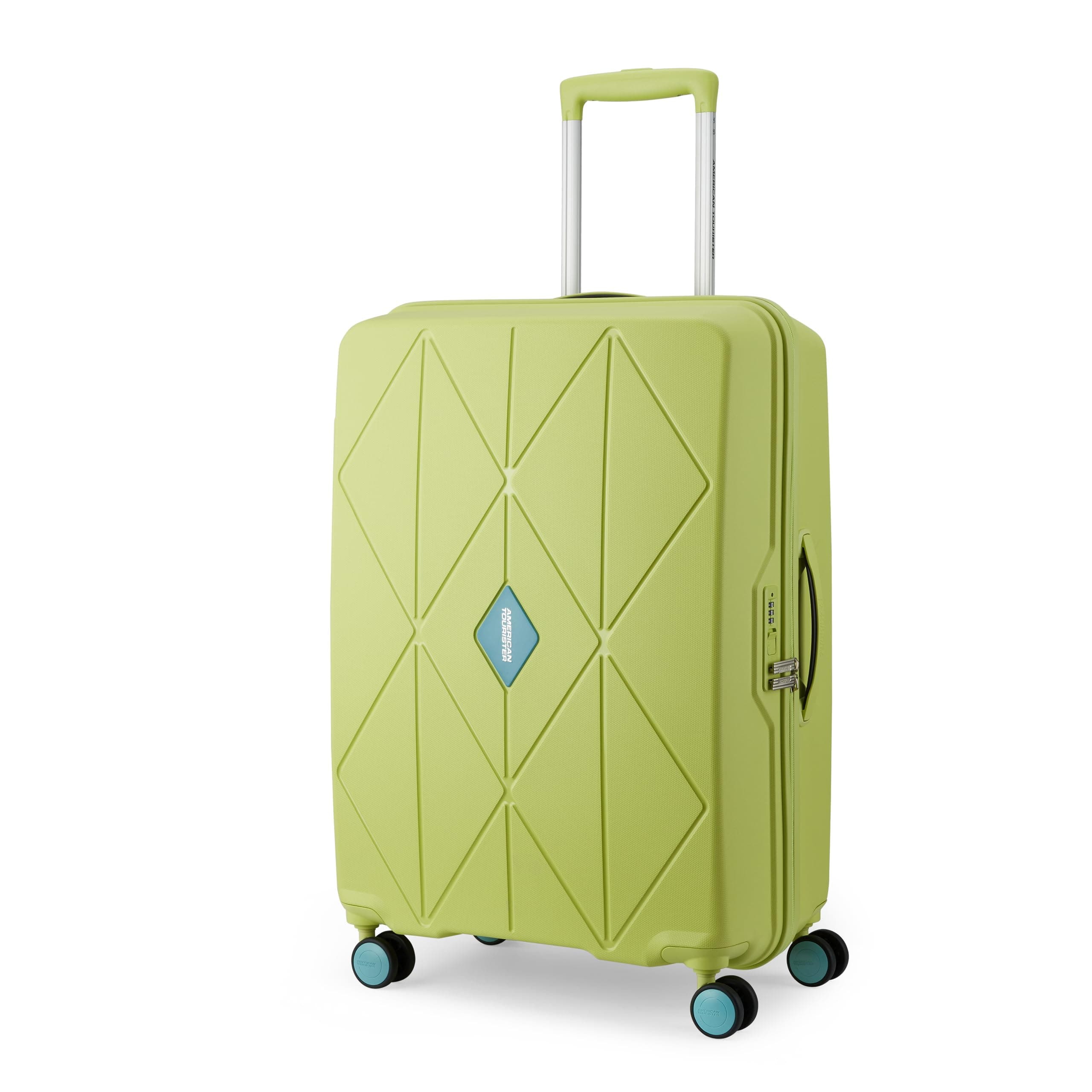 American Tourister Qubiz | Check-in Trolley Bag (68 cm) | 360° 8 Wheel Travel Luggage | Hard Case Polypropylene Suitcase | Recessed Combination Lock | Lime/Turquoise