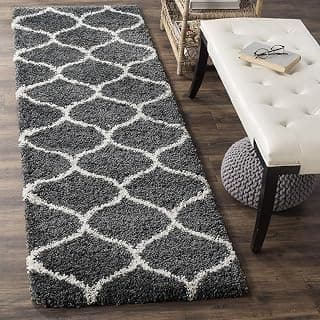 Polyester Shaggy Bedside Carpet, Soft Indoor Modern Shaggy, Soft Rugs for- Living Room, Dinning Room, Office, Bedroom & Hallway Carpet Rugs 2x4 Feet Grey Ivory
