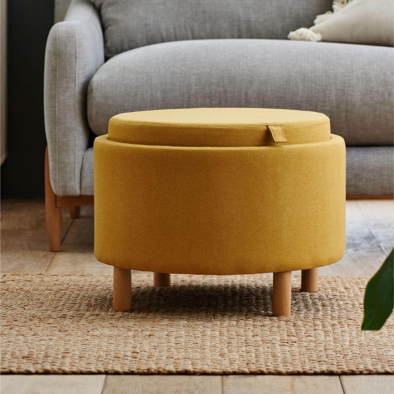 Kingsman Furnitures Ashtin Storage Footstool Round Shaped Cozy | Puffy |Tufted Stool | Living | Bedroom & Home Decor Marl Ochre Yellow