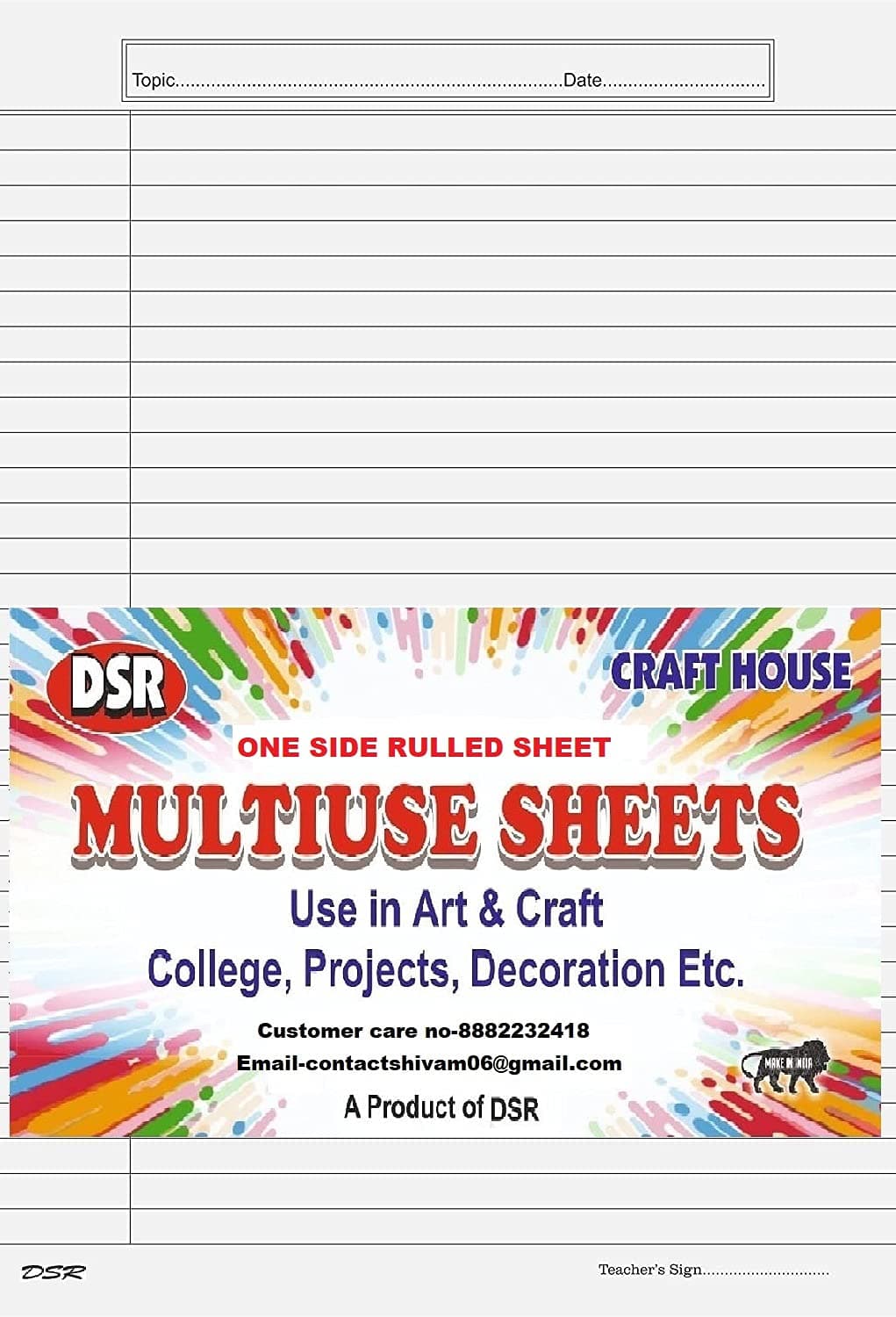 Eclet A4 Size One Side Ruled white Sheet (Pack of 100 sheets) for Project/Assignment/Practical/Homework(A4-100-white)