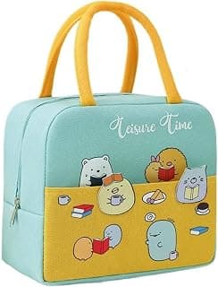 House of Quirk House of Quirk Insulated Reusable Lunch Bag Tote Bag for Women Printed Lunch Bag for School Picnic Office Outdoor Gym (Leisure Time) - Oxford Cloth, Pink, Yellow, 5 liters