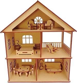 DIY Wooden Doll House with Furniture for Kids, Dollhouse Construction Kit with Assembly Instructions, Wooden Doll House for Girls and Boys