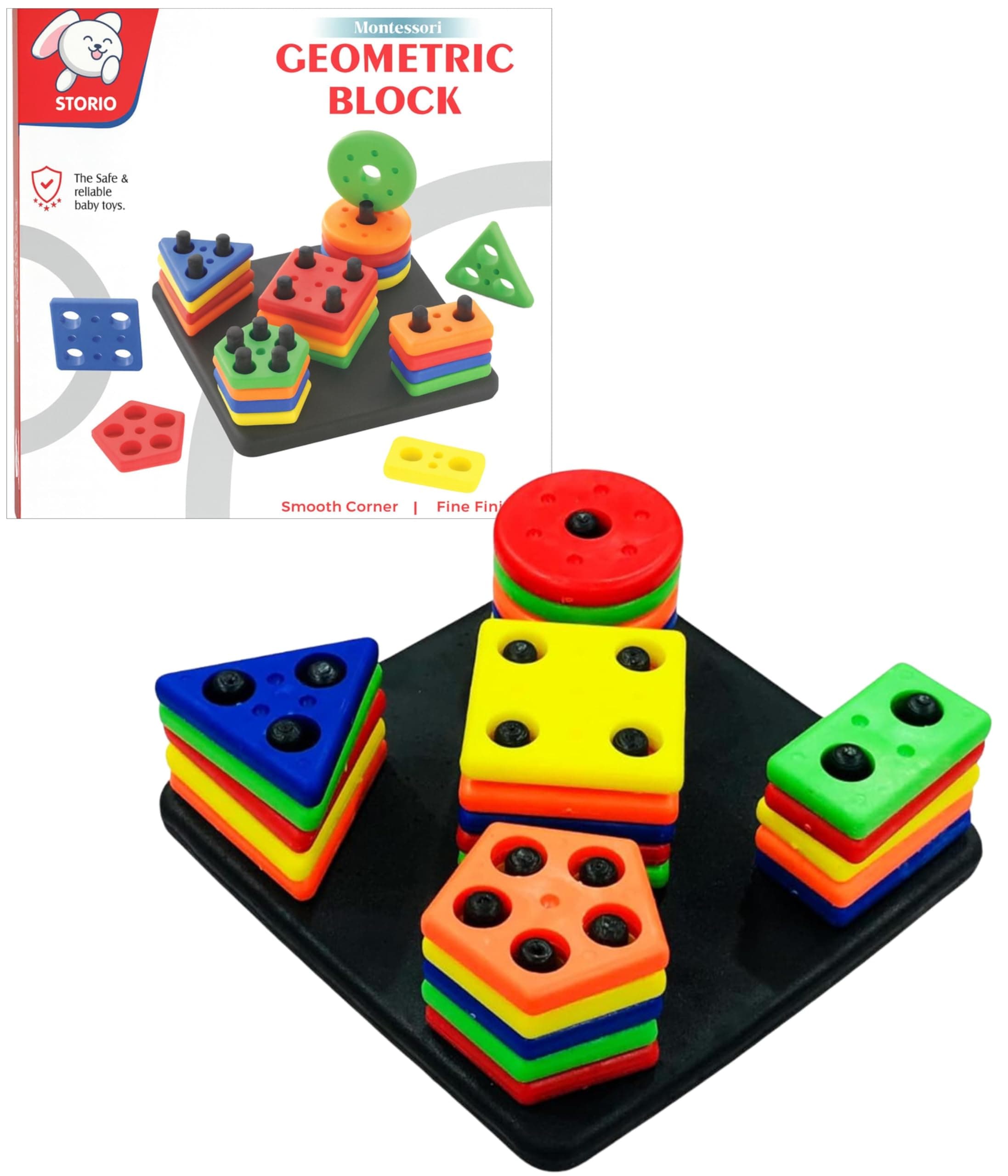 Storio Geometric Shape Sorter Toy for Kids | Educational Montessori Learning Blocks | Creative Stacking & Sorting Activity Game | Multicolor Square Shape Puzzle Toy for Toddlers (3+ Years)