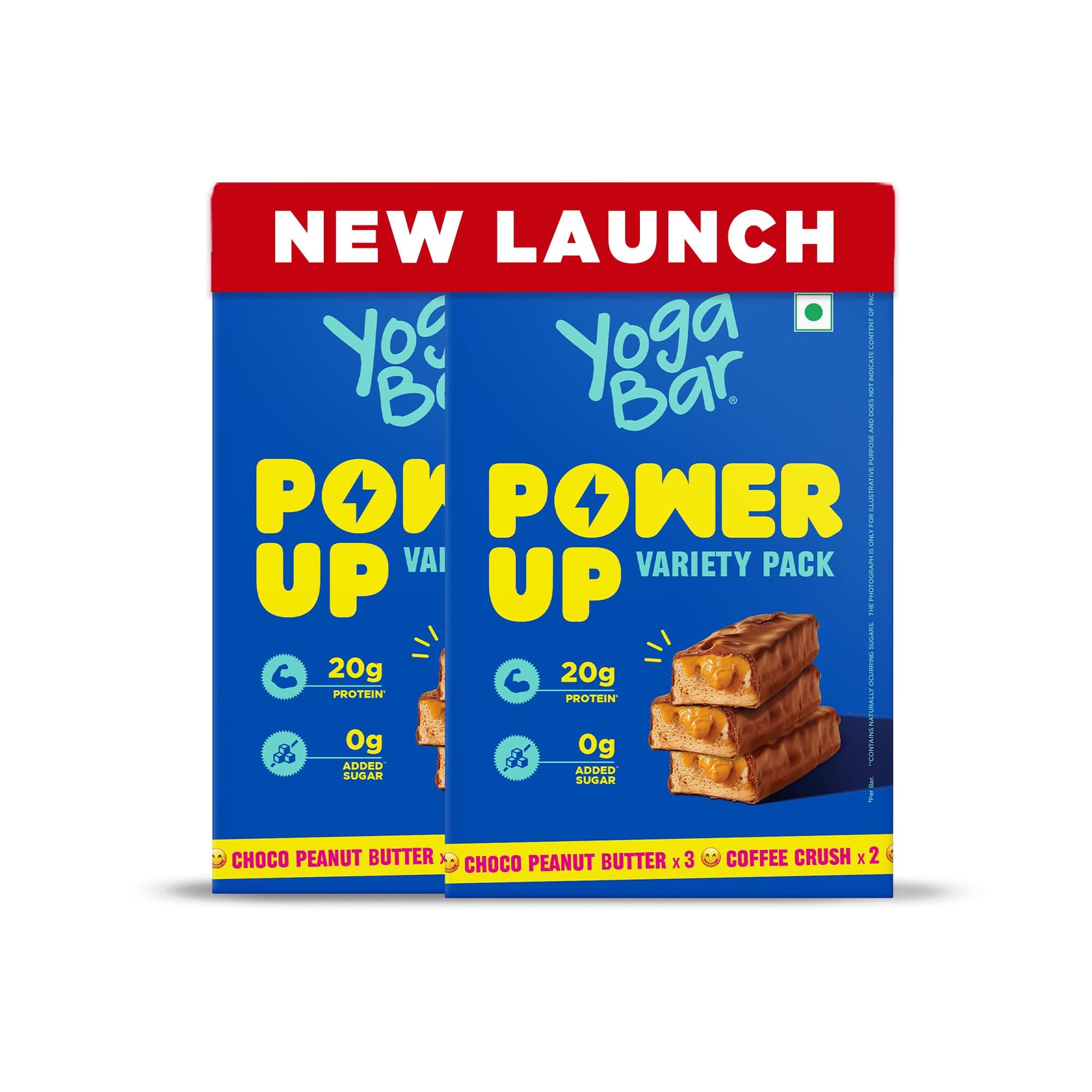 Yogabar Variety Pack 20 grams Power Up Protein Bars (10 Bars),5 Choco Peanut Butter & 5 Coffee Crush, No Added Sugar and No Preservatives