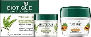 Biotique Papaya Tan Removal Brightening & Reviatalizing Face Scrub For All Skin Types, 235g & Biotique Wheat Germ Anti- Ageing Night Cream Reduces Fine Lines Lightens dark Spots, 50g