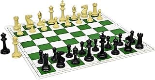 StonKraft 18.2'' x 18.2'' Tournament Chess Vinyl Foldable Chess Game with Solid Plastic Pieces (with Two Extra Queens + Vinly Pouch) - for Professional Chess Players (Green)