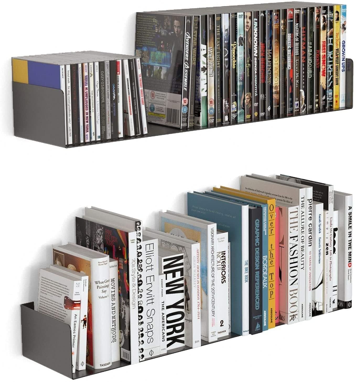 Livzing 24-Inches Heavy Metal Book Shelf for Home, U Shape Wall Mount Shelf, Floating Books Rack, CD DVD Storage Display Racks, Multipurpose Wall Mounted Bookcase -(Set of 2,Black)