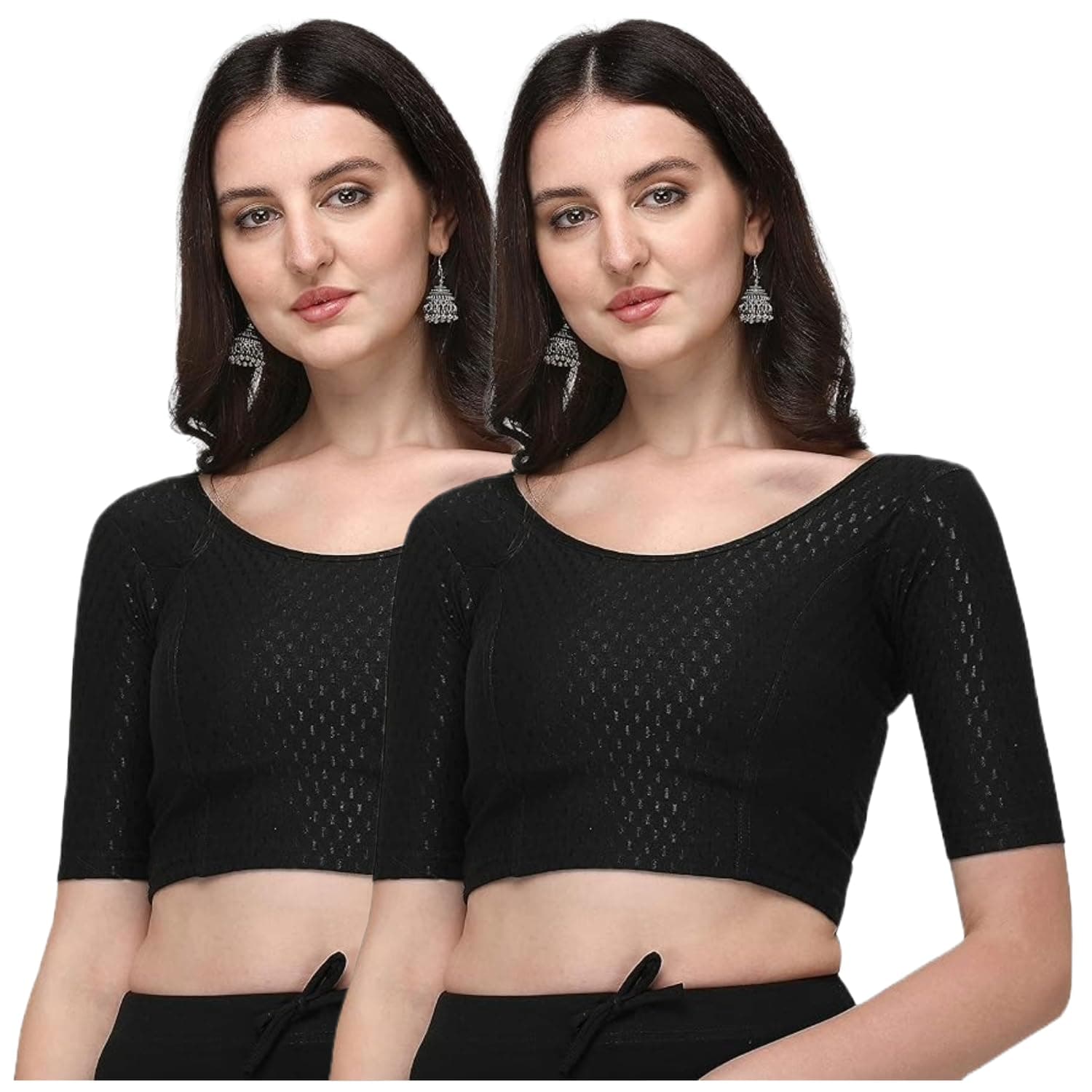 Fressia Fabrics Cotton Blend Stretchable Saree Readymade Blouses Pack of 2