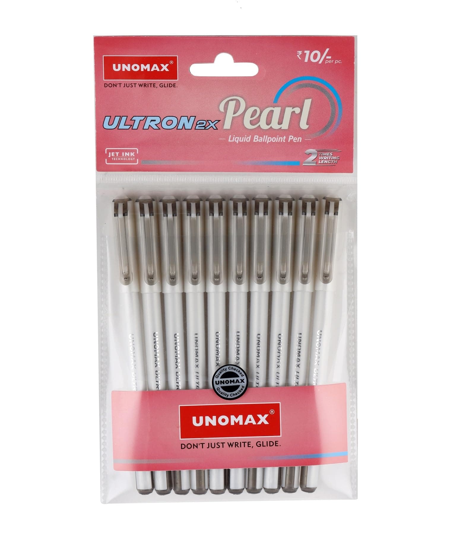 Unomax Ultron 2X Pearl Liquid Ball Point Pen | Premium Matt Finish | Double Writing Length | Jet Ink Technology (Pack of 20) (Black)