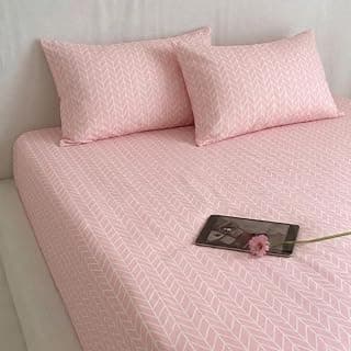 MARROW LANE 300 TC Soft Air Cotton King Size Bedsheet Bed Sheet for King Size Bed (108x108 Inches) with 2 Pillow Covers | Ultra Soft, Breathable & Durable | Herringbone Arrow Design | Pink
