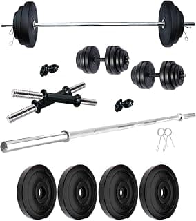 Kore PVC 8 Kg Home Gym Set with One 3 Ft Straight Rod and One Pair Dumbbell Rods, Multicolour