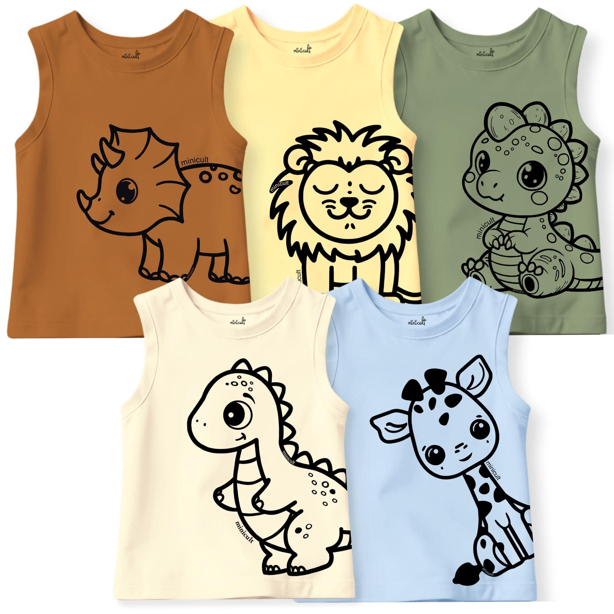 minicult Basics Cotton Baby Vests in Solid Colors (Multicolour)(Pack of 5)(0-3 MTS)