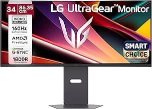 LG 34G600A Smartchoice 86.36cm(34 Inch) Ultragear Curved (1800R) WQHD (3440x1440) Gaming Monitor, 160Hz, 1ms, Speakers, Anti-Glare, AMD FreeSync Premium, DP, HDMI, Tilt/Height/Swivel Adjustment(Black)
