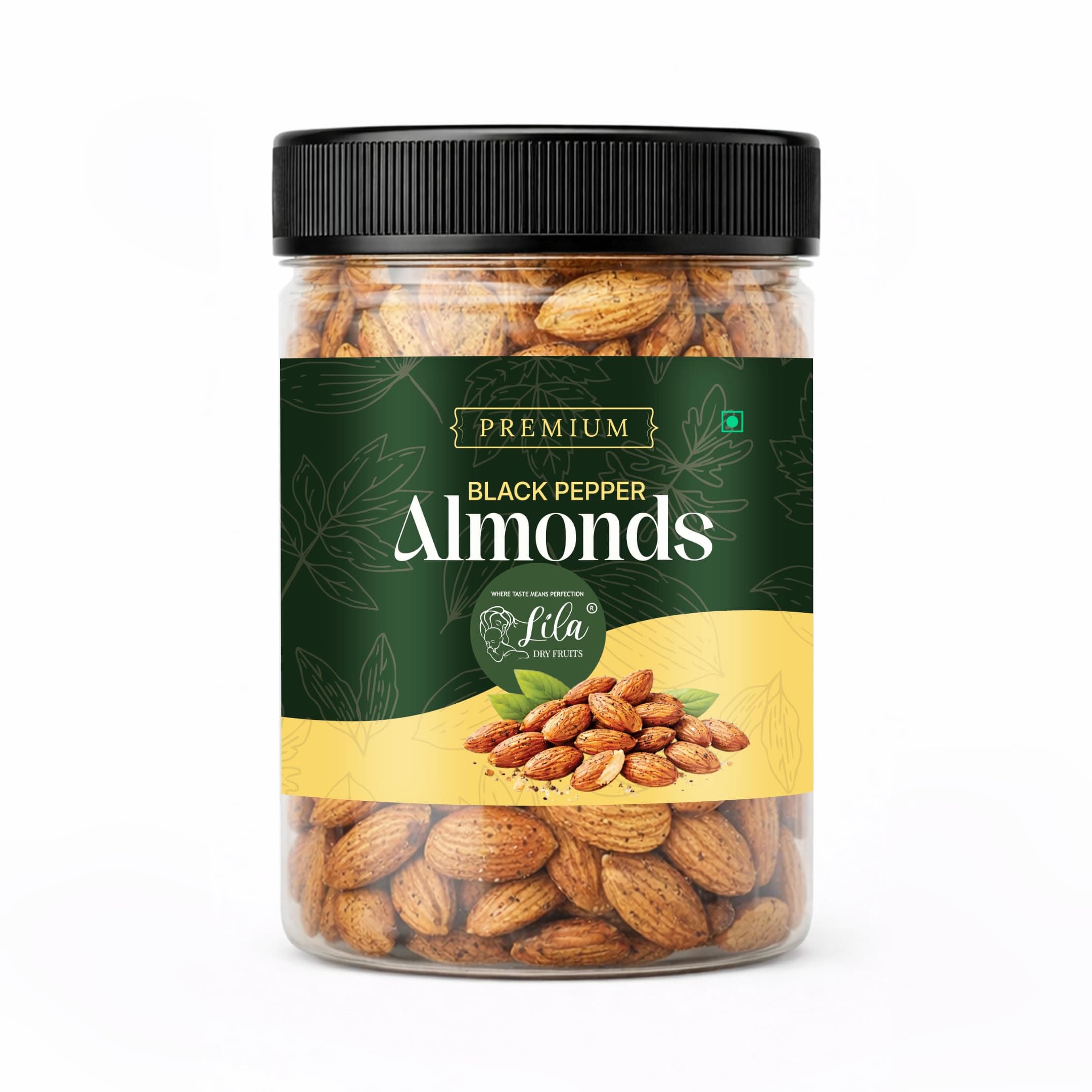 LILA DRY FRUITS Flavoured Almonds 250 gms Black Pepper Flavour Crunchy Roasted Badam Snack | Spicy Namkeen Dry Fruit for Healthy Snacking Party Munching Perfect for Gifting
