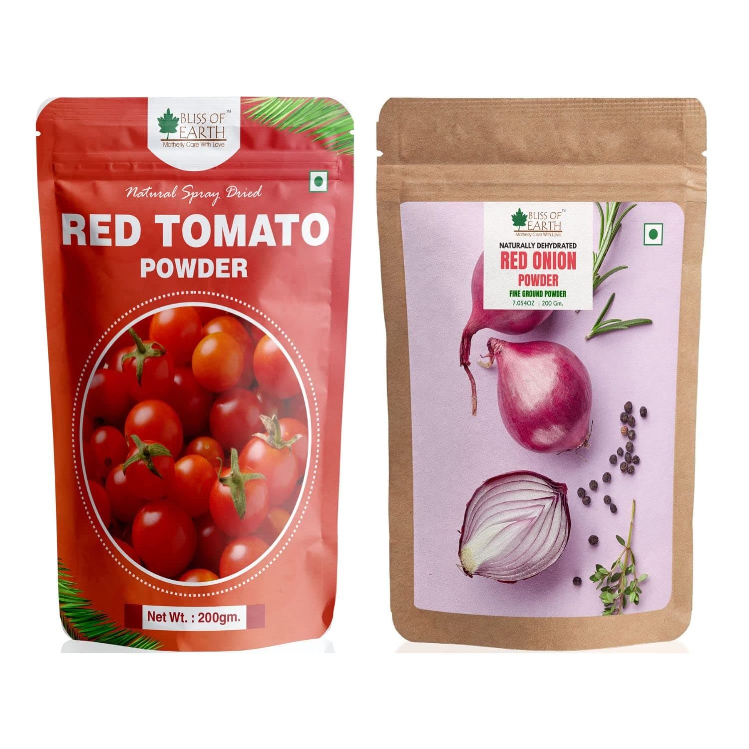 Bliss Of Earth 200gm Natural Red Onion Powder & 200 gm Red Tomato Powder Good For Cooking & Hair Growth | tomato juice | ketchup | seasoning
