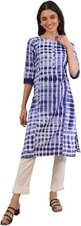Aurelia Women's Blue Printed Pure Cotton Straight Kurta