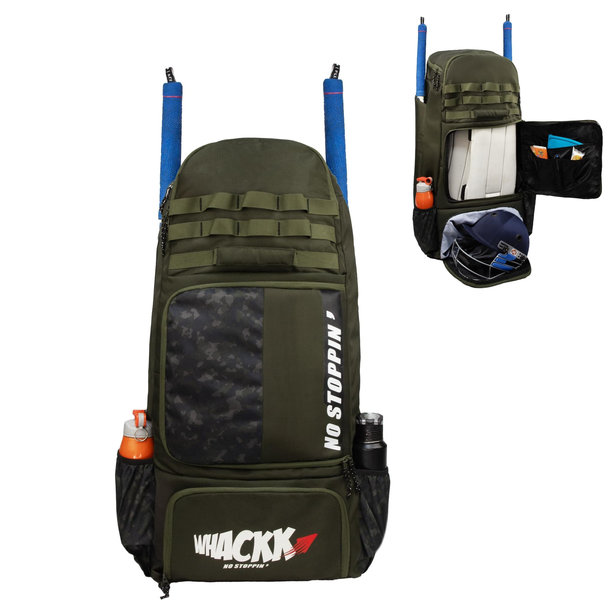 WHACKK Condor 89L Green Unisex Cricket Kit Bag Backpack | Adult Size | 2 Bat | Shoe/Helmet Pocket | Main Compartment 20" Leg Pad | Player Edition Senior - Made in India