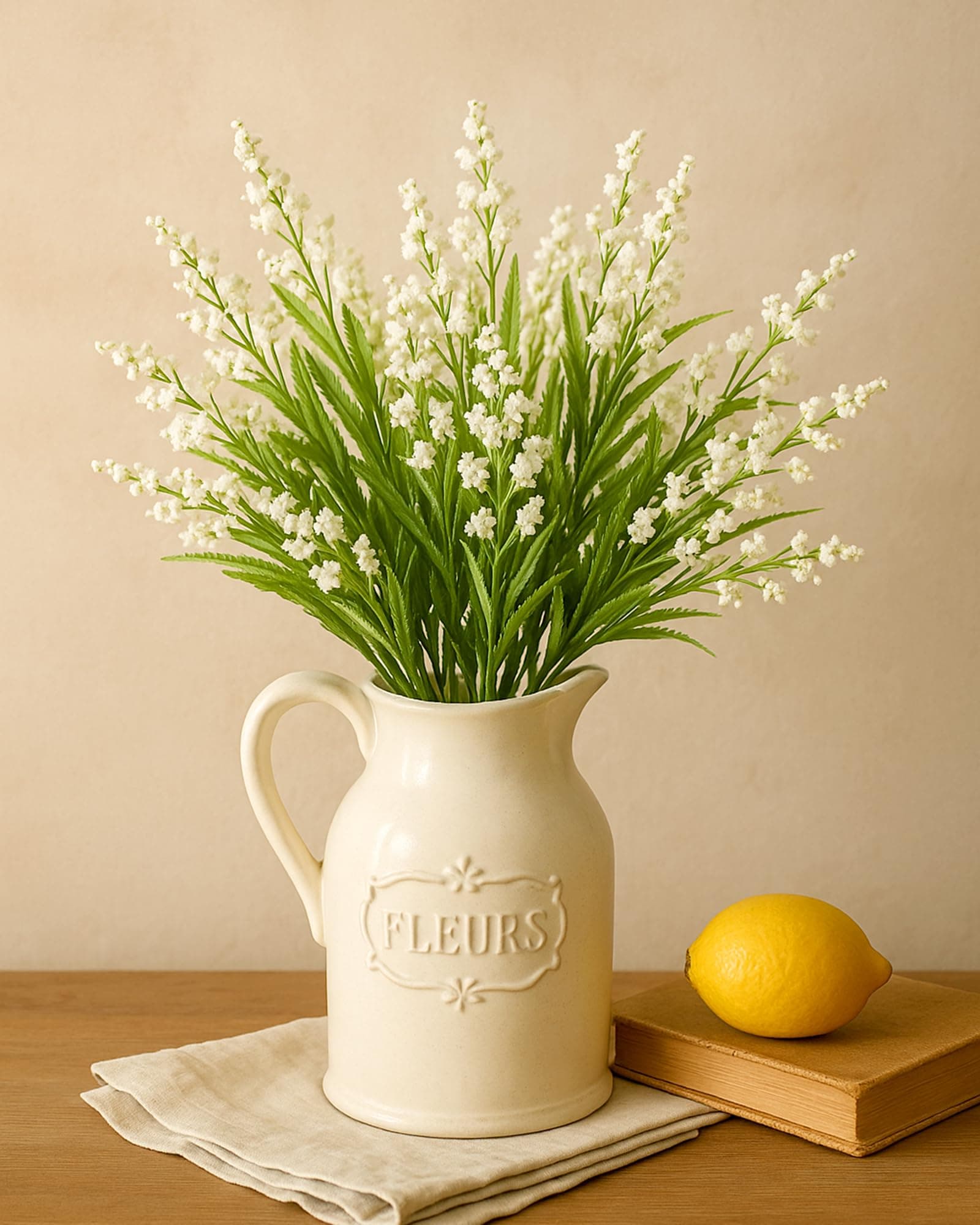 Homesake® Artificial Lily of The Valley Flowers for Vase Decoration, Faux Flower Stems for Home Decor, Pot Not Included, Table Centerpiece, Bedroom, Living Room, Office, Set of 2, (White)