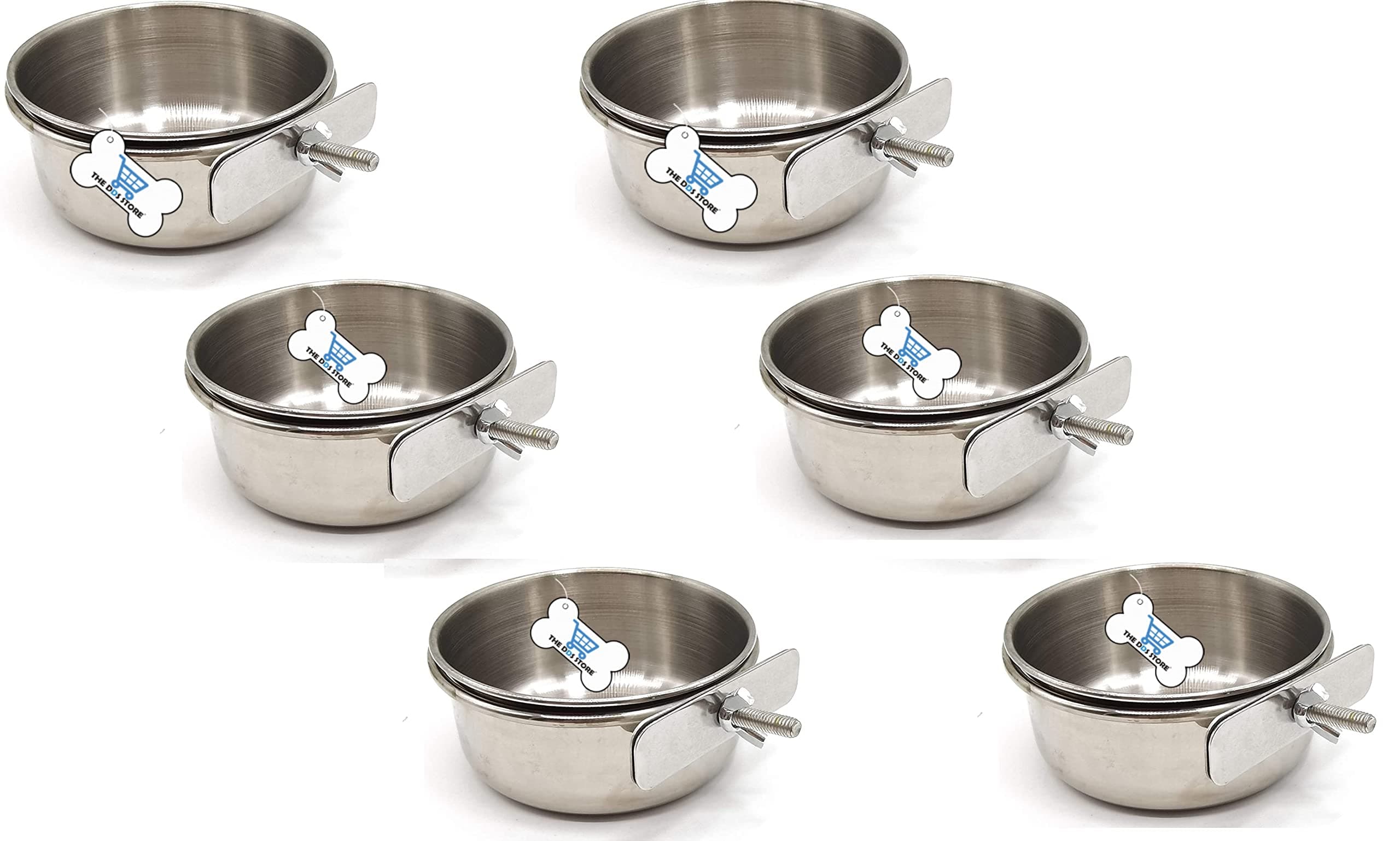Stainless Steel Bird Feeding Dish Cups, Bird Feeder Parrot Food Water Bowls, Pet Cage Cups Holder for Bird Parrot Cockatiel Conure Budgies Parakeet Small Animal (CLAMP Holder, 6.Pcs 300.ml)