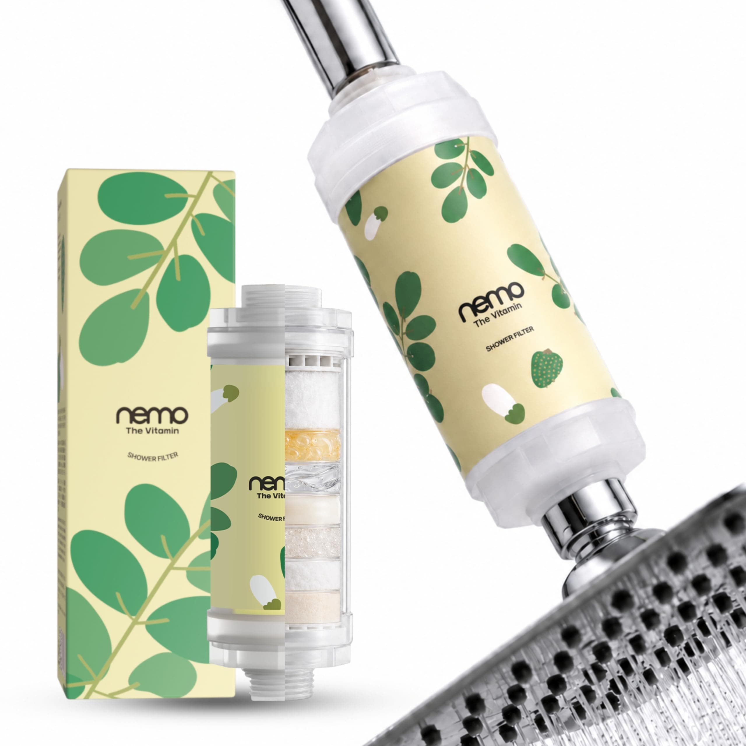 NEMO Vitamin Shower Filter (Fresh Moringa) | Made in South Korea | Vitamin C + Glycerin Enriched | For Soft Skin & Smooth Hair | Advanced Chlorine & Rust Removal | De-stress with Aromatherapy