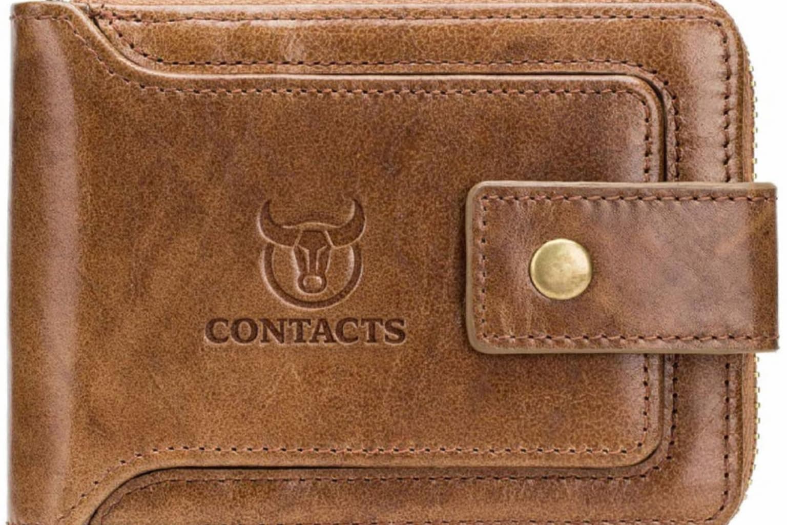 Contacts Men's Genuine Leather Wallet | RFID Blocking Zip Around Bifold Wallet for Men | Up to 11 Card Slots Including 1 ID Window and 2 Bill compartments (Beige)