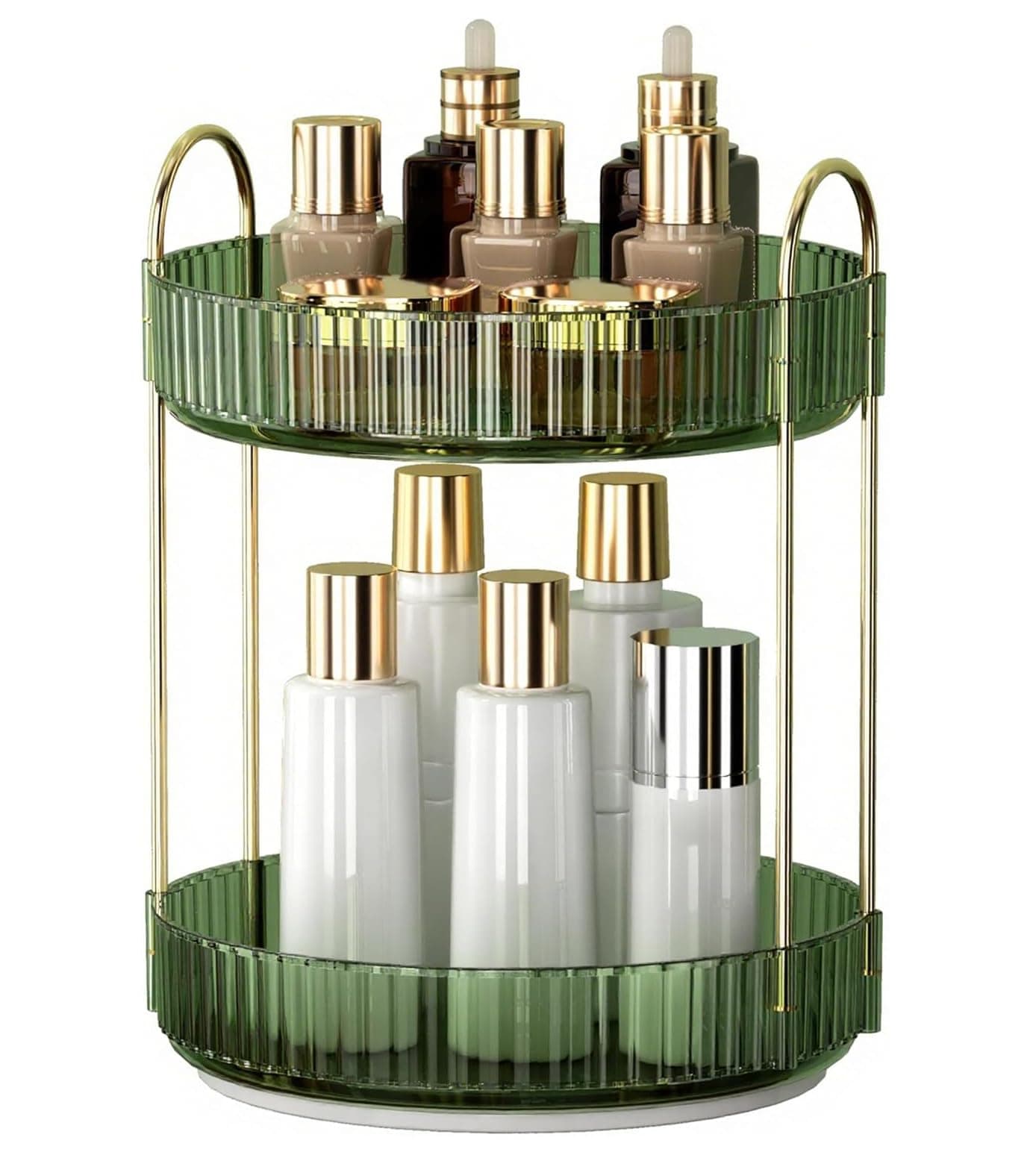 INOVERA (LABEL) 360° Rotation Makeup Organizer for Women, Girls & Bride - Dressing Table Cosmetic Storage Case - Bathroom Vanity Skincare Holder Organiser (2 Tier, Green)