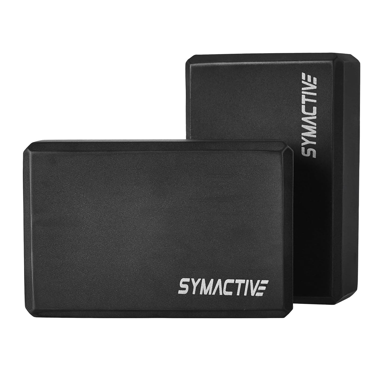 AMAZON BRAND - SYMACTIVE EVA FOAM YOGA BLOCKS | SET OF 2 | FOR STRENGTH, BALANCE & FLEXIBILITY | ODOUR RESISTANT | BLACK 9L X 6W X 3H Inch, Set of 2