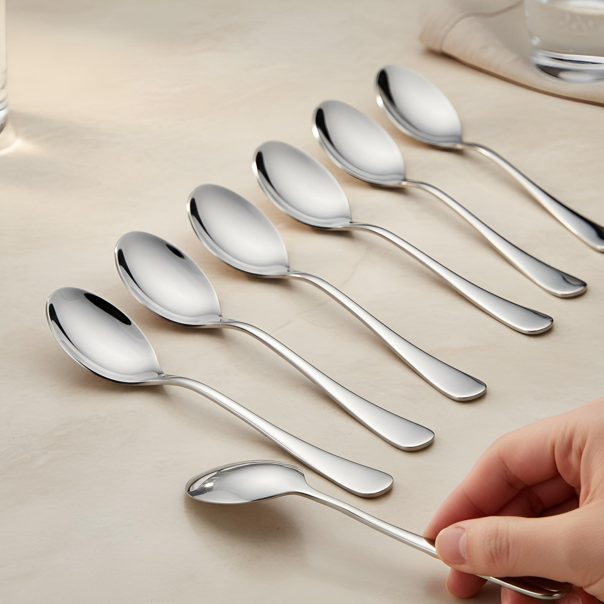 Parage 12 Pieces Stainless Steel Table Spoon for Tea, Coffee, Sugar & Spices | Spoon Set | Cutlery | Steel Spoons - Set of 12 Spoons with Round Edge