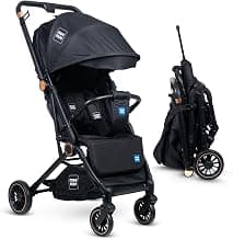Mee Mee Air Luxe Lightweight Foldable Baby Stroller with Adjustable Recline, Safety Harness, Sun Canopy & Storage Basket | Comfortable Pram for Travel, Outdoor Walks & Everyday Use (Black)