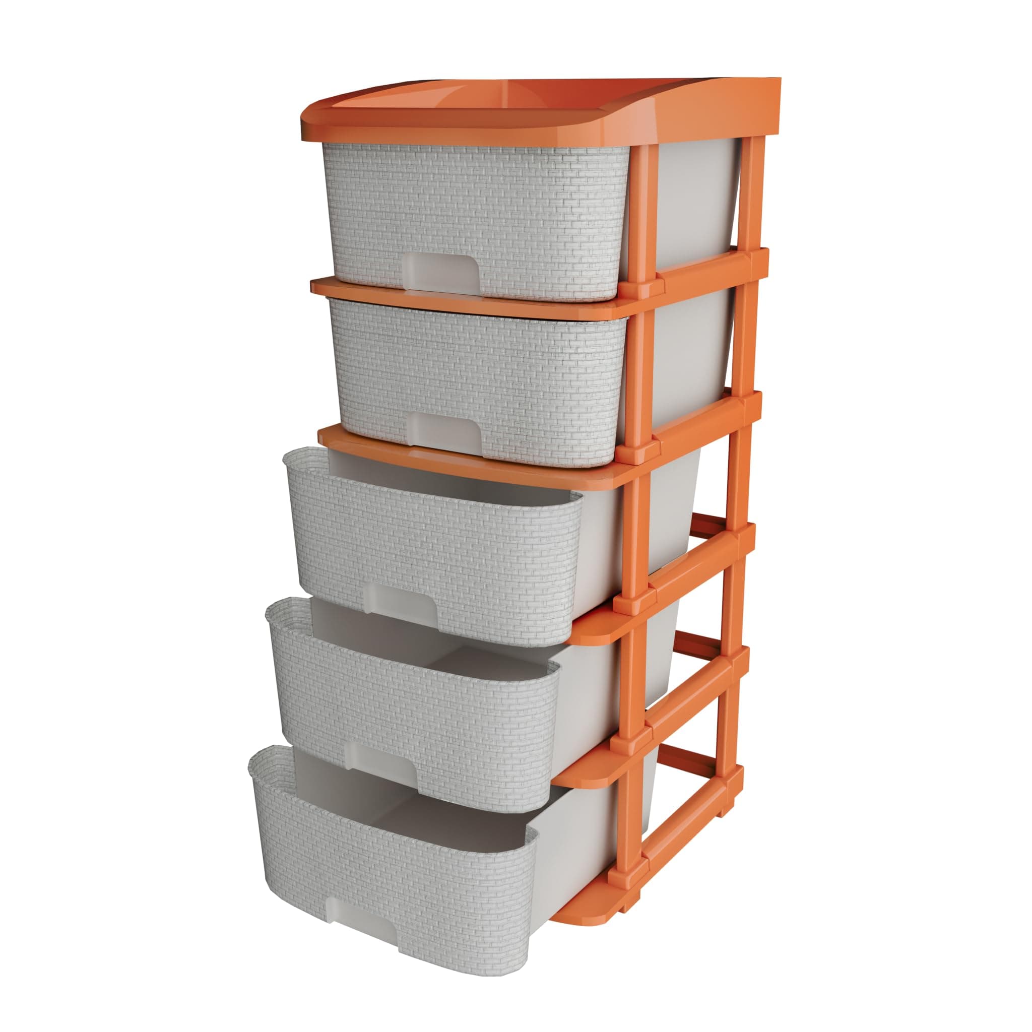 TEX-RO Plastic Modular Drawer Storage Chest Of Drawers Organizer Storage Box, Large Stomo Racks For Multipurpose Organizers | White | 5 Layer