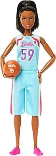 Barbie Made to Move Doll & Accessories, Brunette Basketball Player Wearing Removable Uniform with Ball, 22 Bendable Joints​