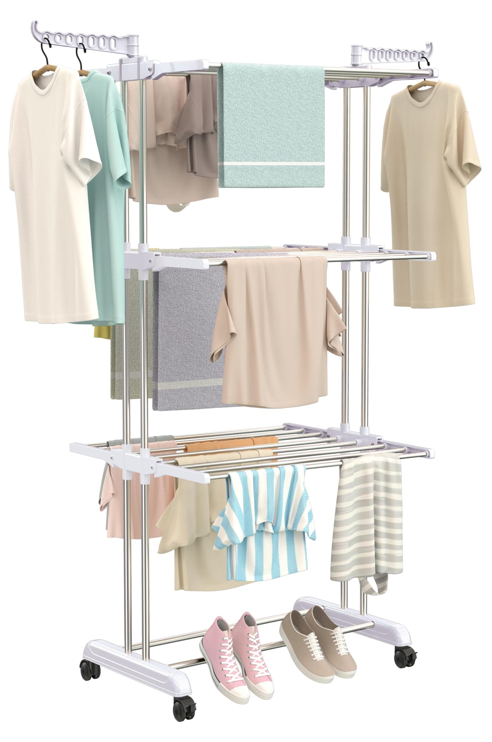 Synergy - Premium Heavy Duty Stainless Steel Clothes Drying Stand | Cloth Dryer Stand | Cloth Stand for Drying Clothes Foldable | Cloth Hanging Stand | Cloth Drying Stand (3-Tier) White - SY-CS21