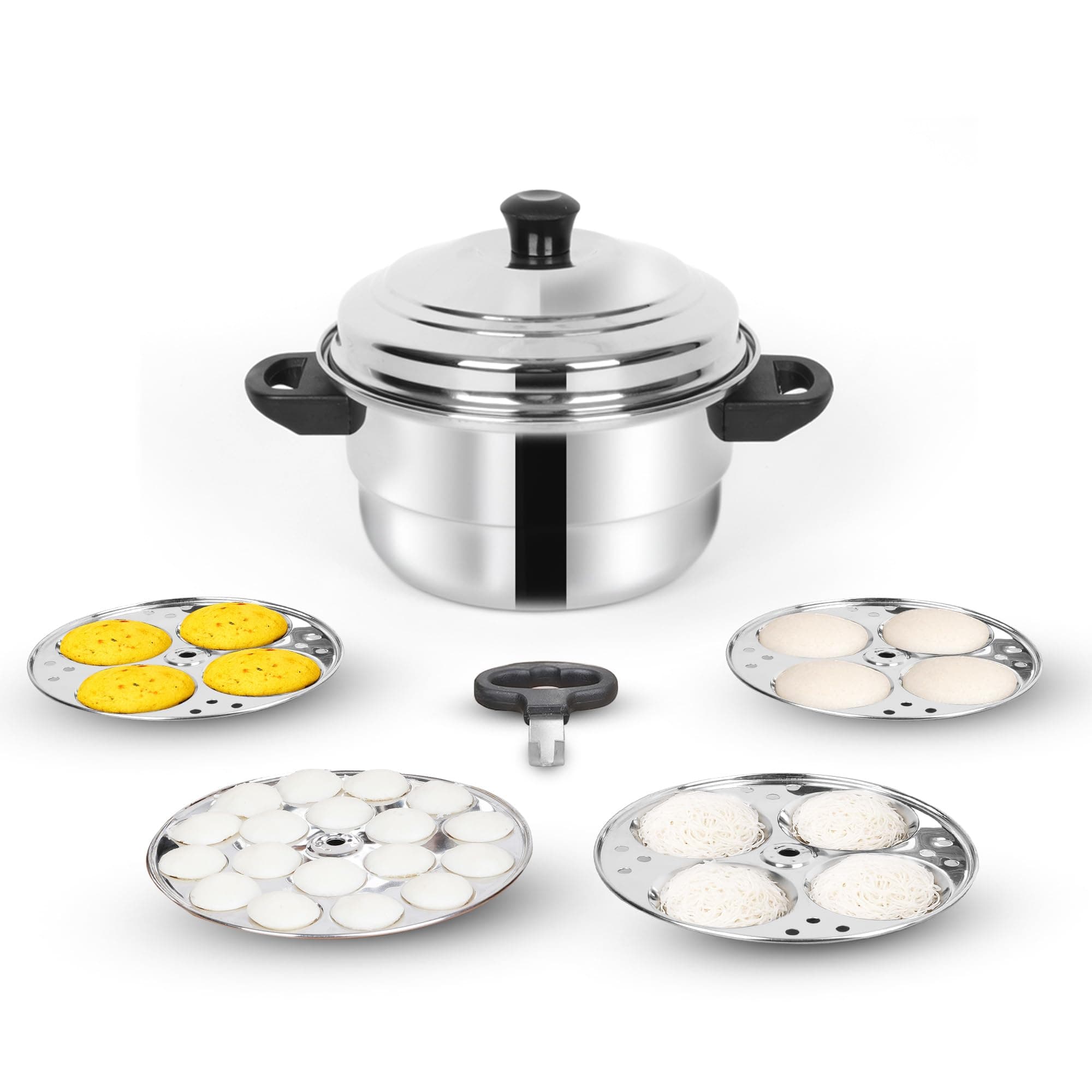 The Indus Valley Stainless Steel Idli Maker | Includes 3 Idli Plates + 1 Mini Idli Plate | Makes 30 Idli | Perfect for Idli, Momos & Idiyappam | Induction and Gas Compatible