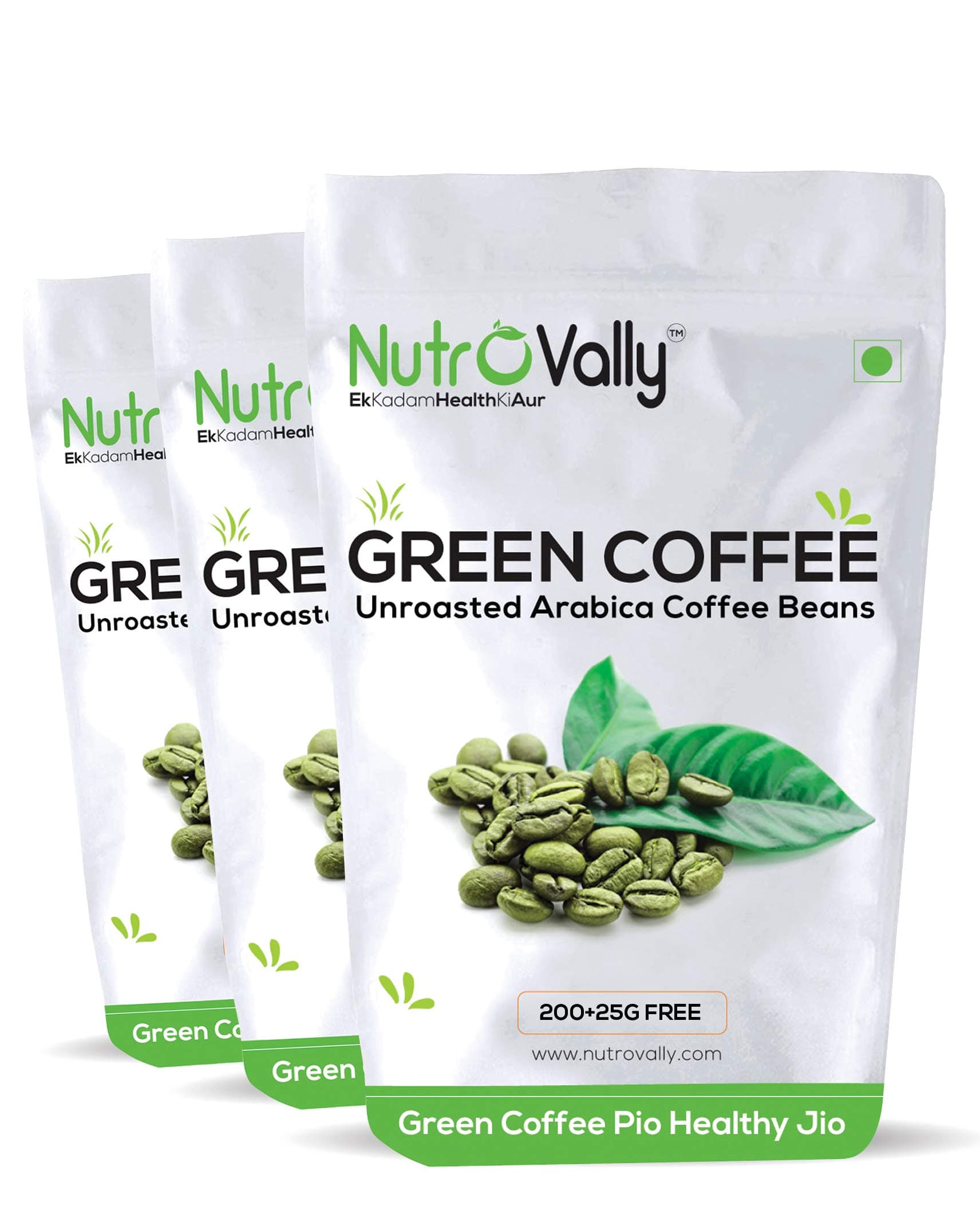 NutroVally Green Coffee Beans for Weight Management – Unroasted Arabica Beans (225g x 3) | Natural Detox Brew | Antioxidant-Rich Drink for Energy, Wellness & Healthy Lifestyle | Resealable Pack