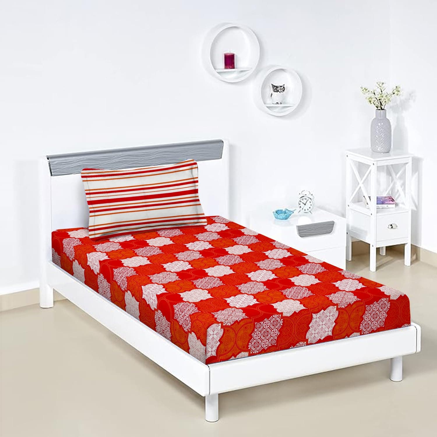 Amazon Brand - Solimo Scarlet Serenity 144 TC 100% Cotton Single Bedsheet with 1 Pillow Covers, Red
