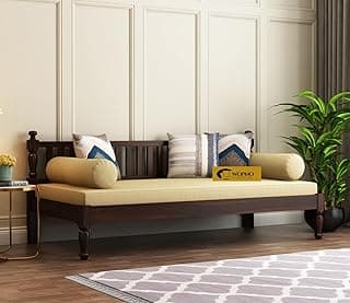 Solid Sheesham Wood Sofa 3 Seater Sofa Diwan Bed for Home Living Room Wooden Couch Diwan Sofa Sheet Without Small Pillow for Living Room and Office (Walnut, 3 Seater)