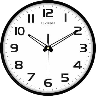 SANDROSE Round Shape 10 Inch Plastic & Glass Analog Wall Clock For Home - Classic, Black Frame