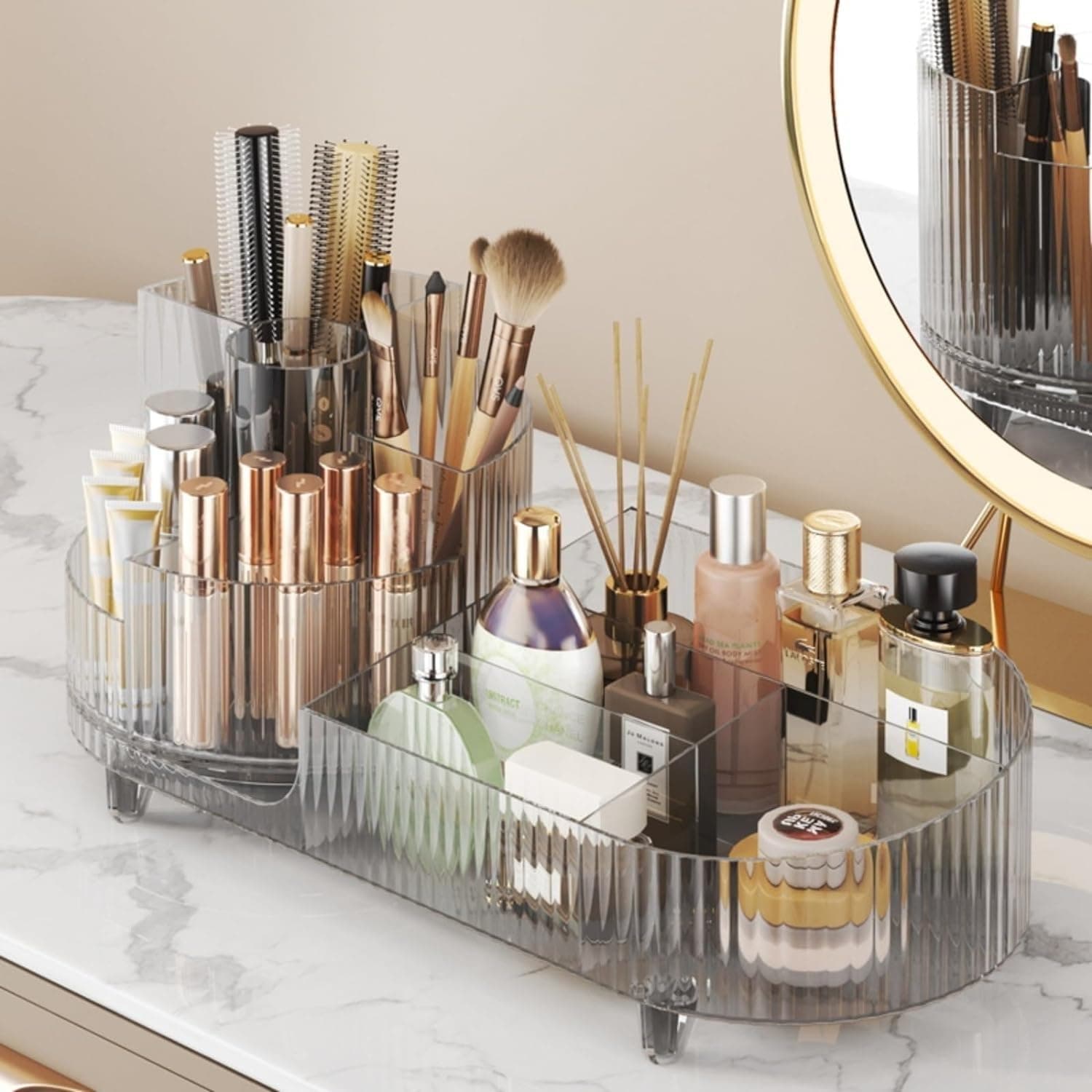 INOVERA (LABEL) Makeup Organizer for Women, Girls | 360° Rotating Cosmetic Brush Holder Case | Dressing Table Vanity Storage Organiser (Transparent)