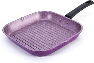 Wonderchef Valencia Non-Stick Grill Pan 24cm for Kitchen, Non-Toxic, Chemical & PFOA Free, Low-Oil Cooking, Scratch-Resistant, Gas Stove & Induction Friendly, Cool-Touch Handle, 2-Yr Warranty, Purple